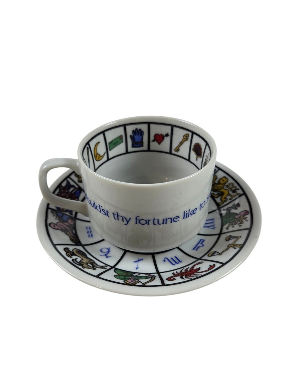 Vintage Knobler Japan Tea Leaf Reading Fortune Telling Teacup & Saucer Zodiac